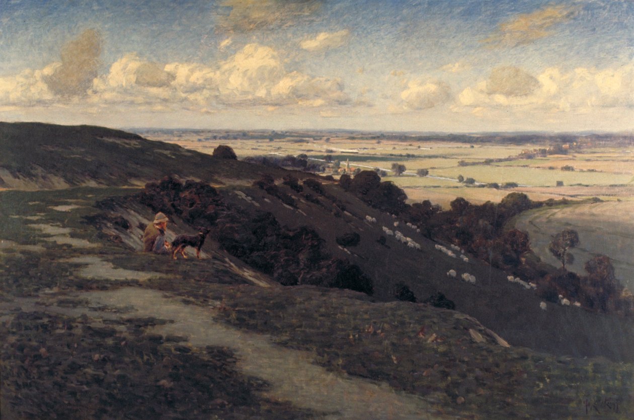 "Begrav kullen och byn med utsikt över North Downs", c1879-1919 av Jose Weiss