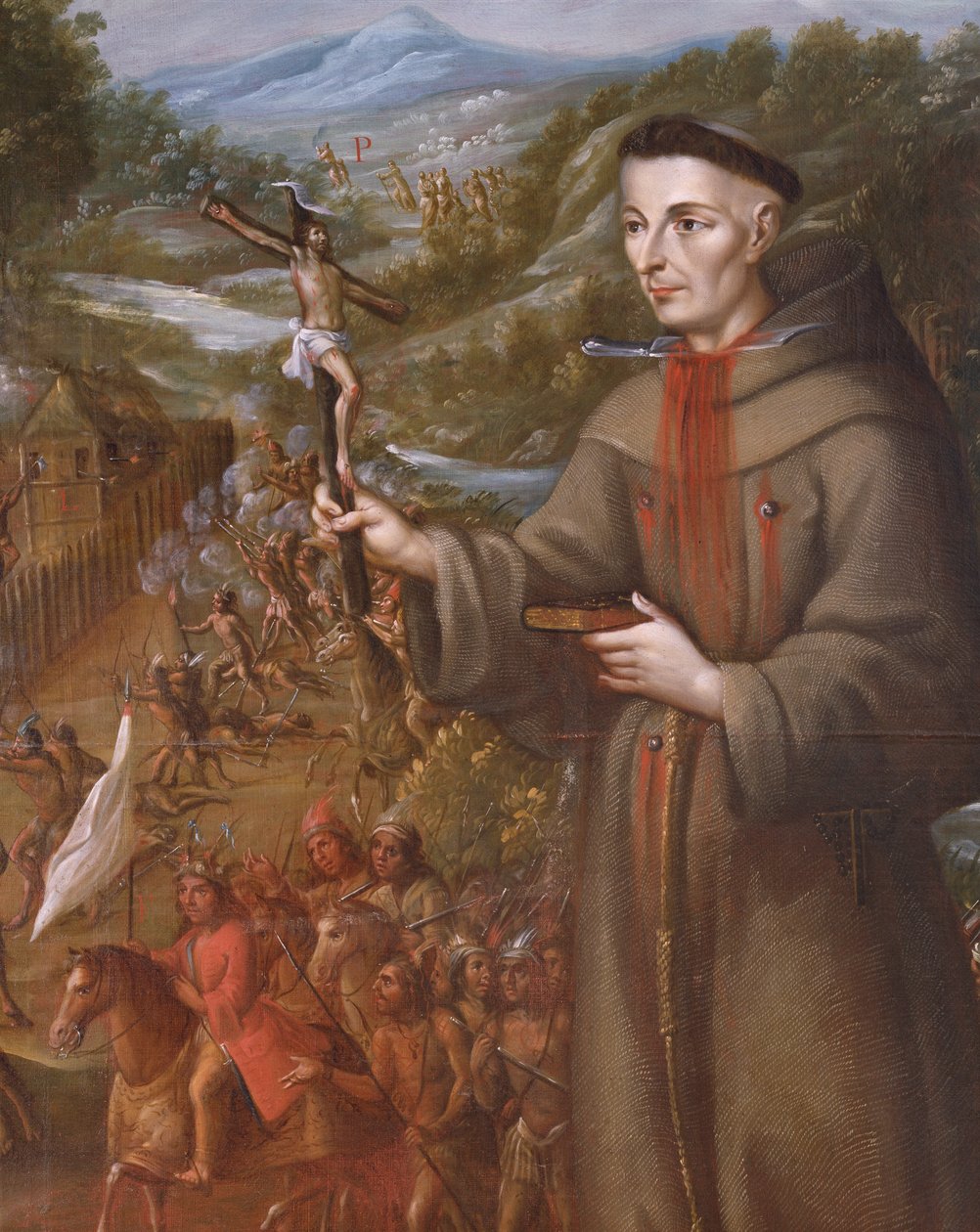 Förstörelse av indianerna av uppdraget St. Saba i Texas och martyrdöden för franciskanerbrodern Jose de Sanriesban (detalj) (olja på duk) av Jose de or Joseph Paez