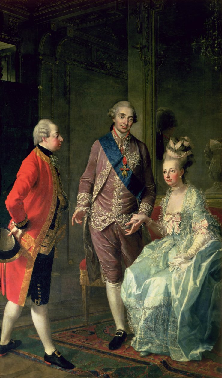 Ärkehertig Maximilian Franz på besök hos Marie Antoinette (1755-93) och Ludvig XVI (1754-93), ca 1775. av Josef Hauzinger