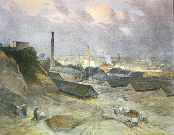Tegelbruket i Heiligenstadt, publicerat i Wien (färg litho) av Josef Danilowatz