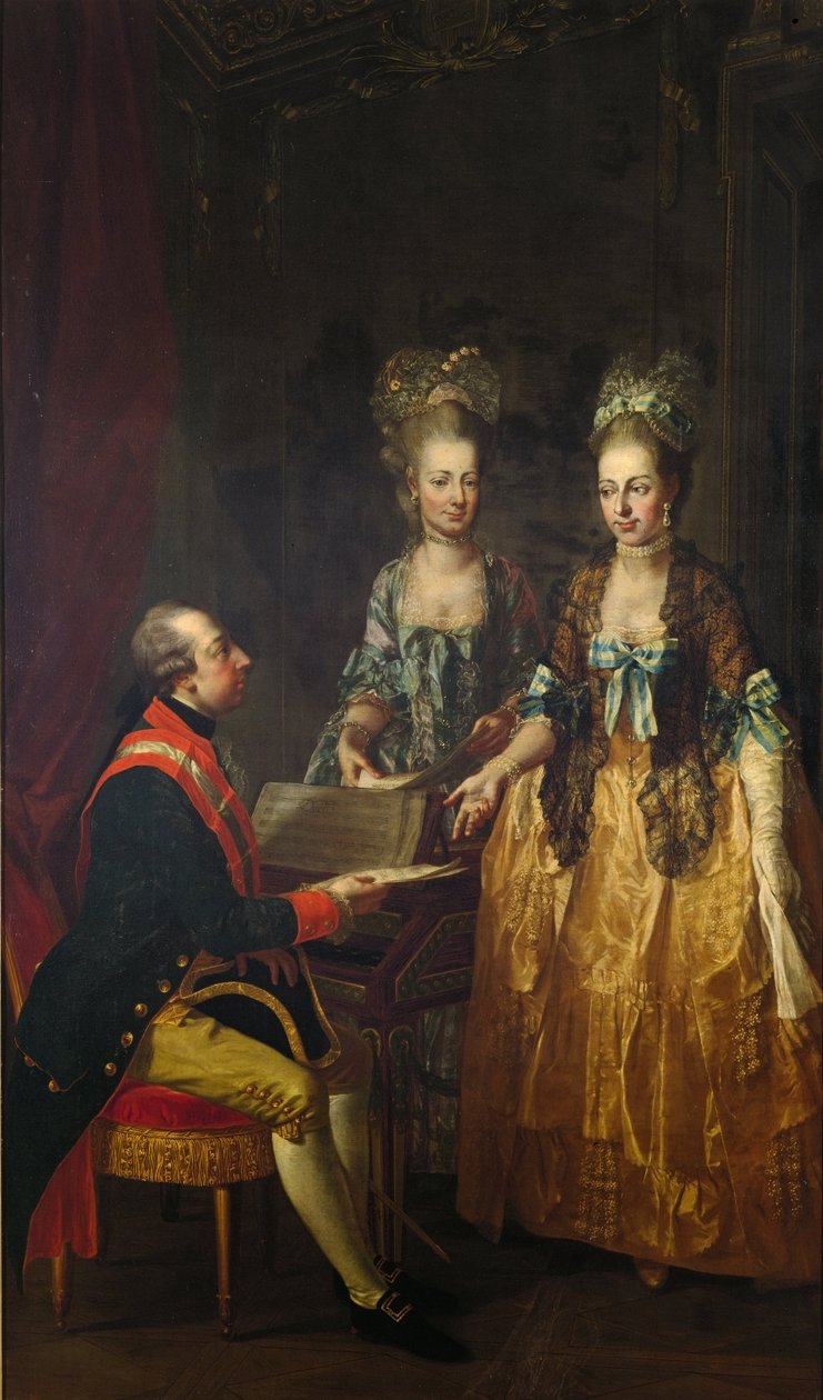 Porträtt av kejsar Josef II vid spinetten med sina systrar Maria Elisabeth och Maria Anna av Josef Hauzinger