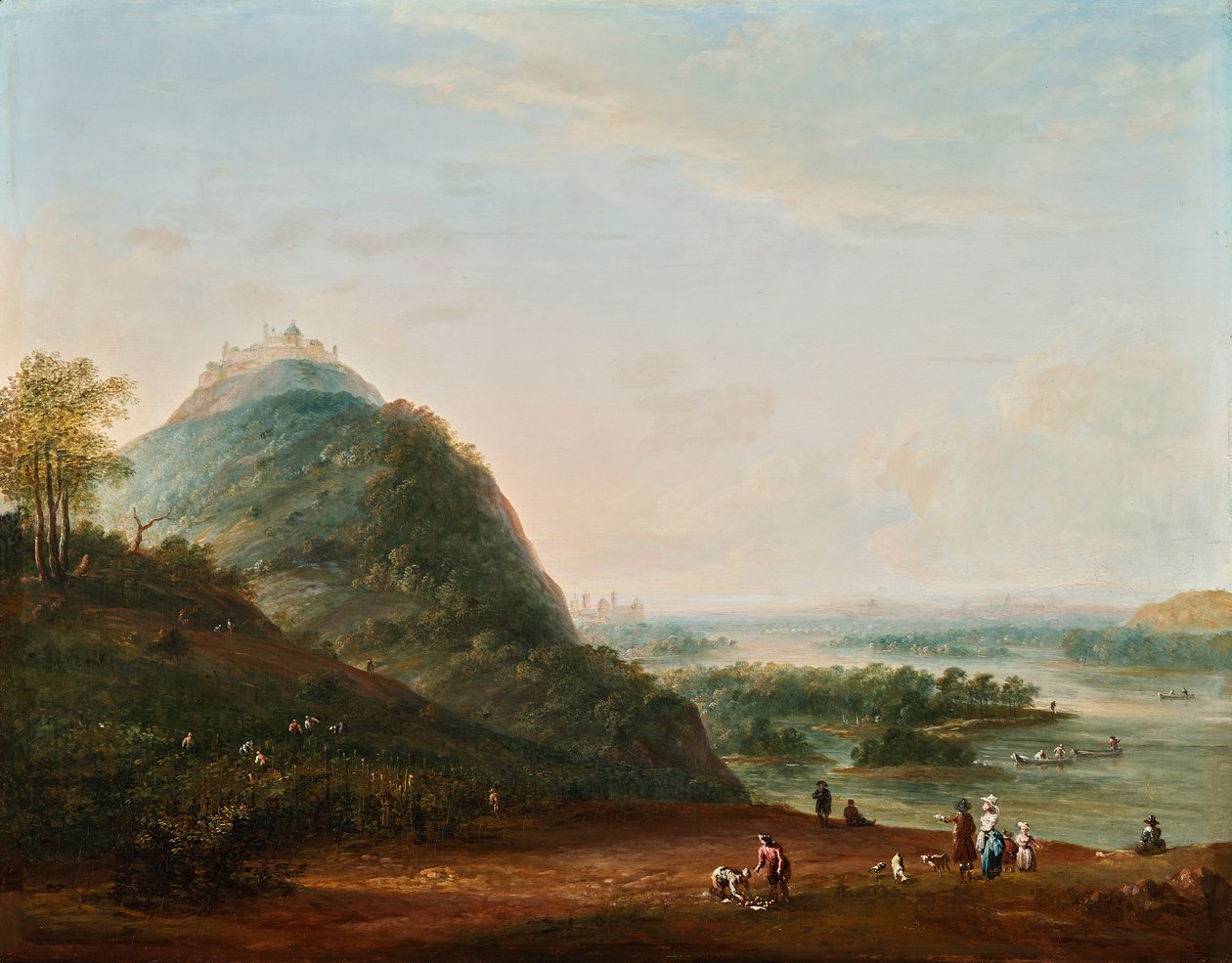Skörda framför Wien med utsikt över Klosterneuburg, Leopoldsberg, Bisamberg och Korneuburg av Josef Heideloff