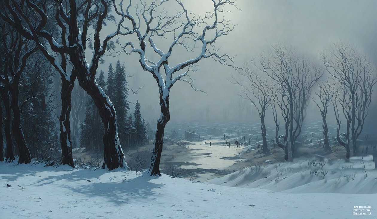JJM återskapar Bierstadt-A: Winter in Yosemite (skridskoåkare) av Josef Johann Michel