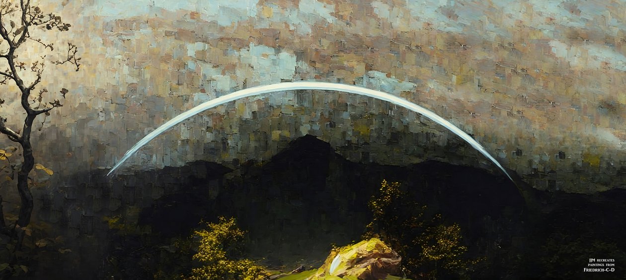 JJM återskapar Friedrich-C-D: Bergslandskap med regnbåge (panorama) av Josef Johann Michel