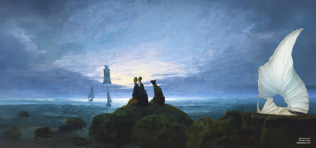 JJM återskapar Friedrich-C-D: Moonrise over the sea (tyst tittare) av Josef Johann Michel