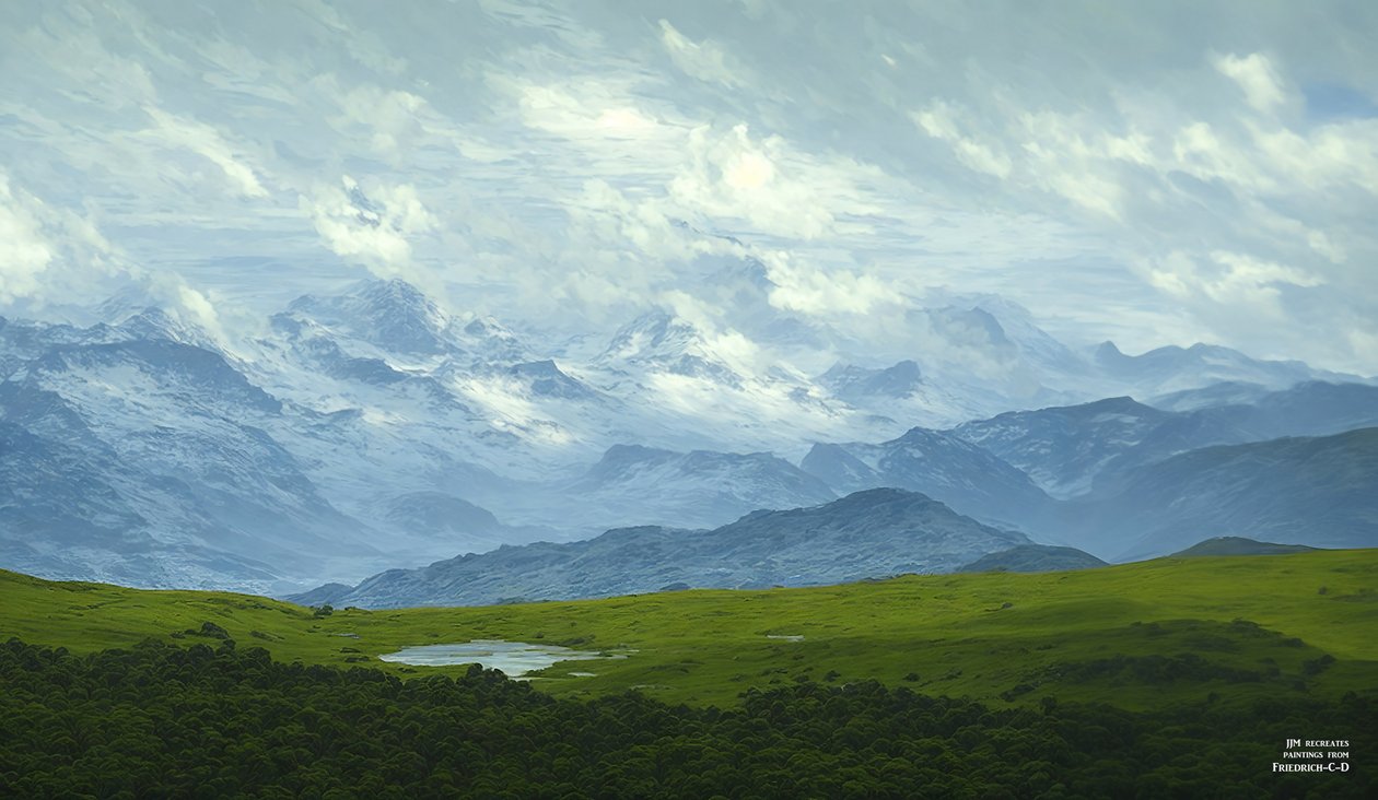JJM återskapar Friedrich-C-D: Driving Clouds (Alpine Panorama) av Josef Johann Michel