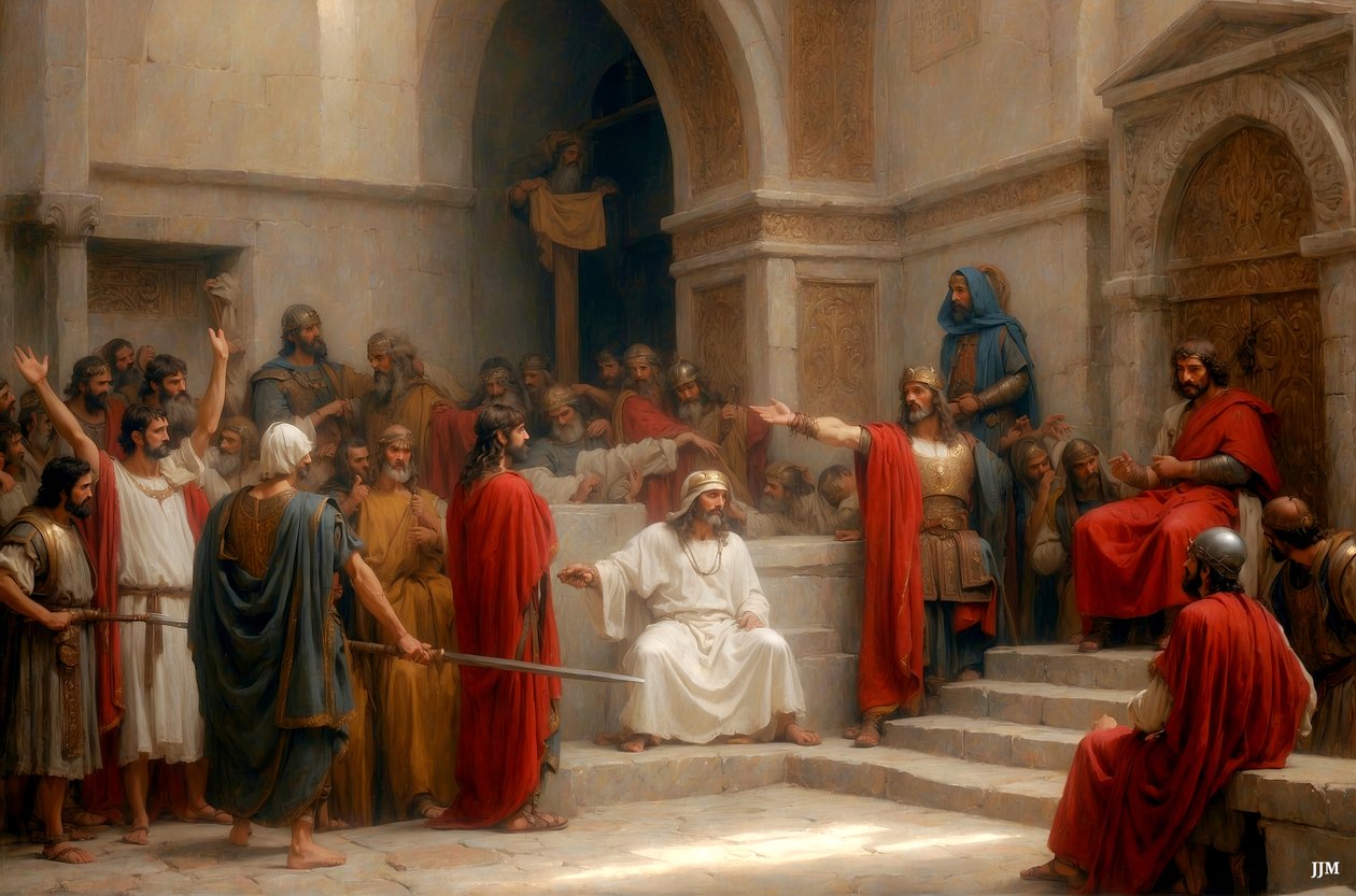 Jesus_anklagad och dömd av Pilatus_01 av Josef Johann Michel