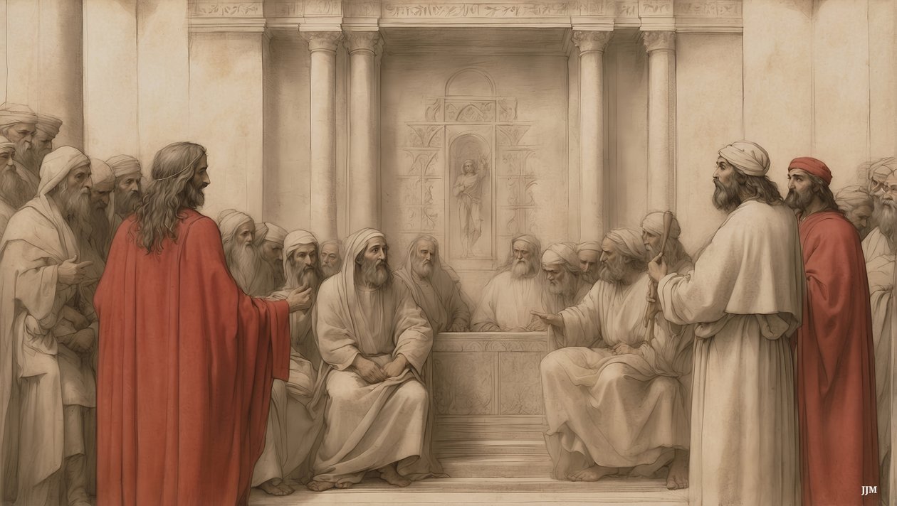 Jesus_anklagad inför judarnas höga råd_01 av Josef Johann Michel