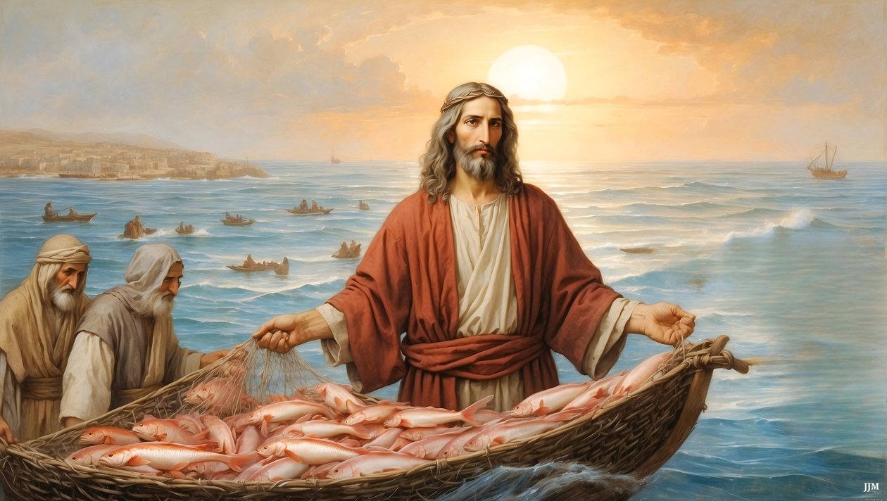 Jesus_nätet fylldes med 153 stora fiskar_02_E av Josef Johann Michel