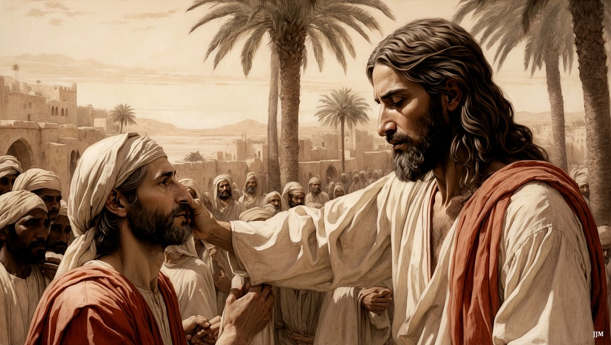 Jesus helar den blinde tiggaren_03 av Josef Johann Michel