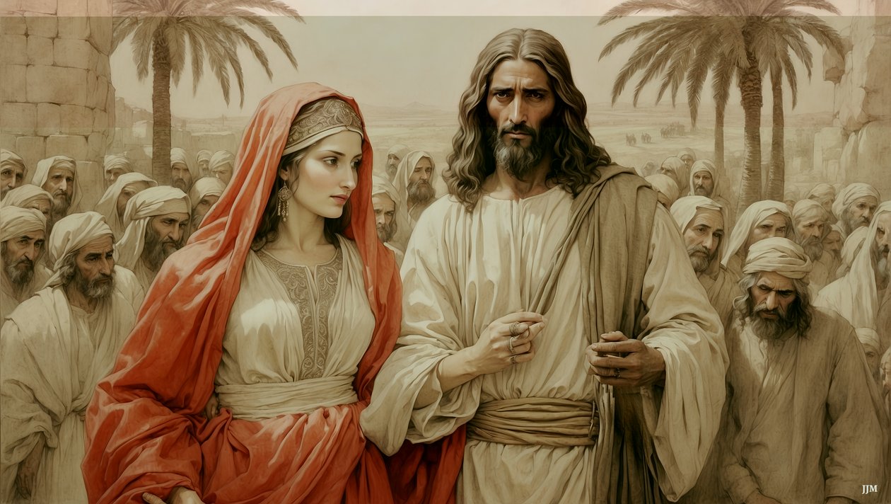 Jesus räddar äktenskapsbryterskan från stening_03 av Josef Johann Michel