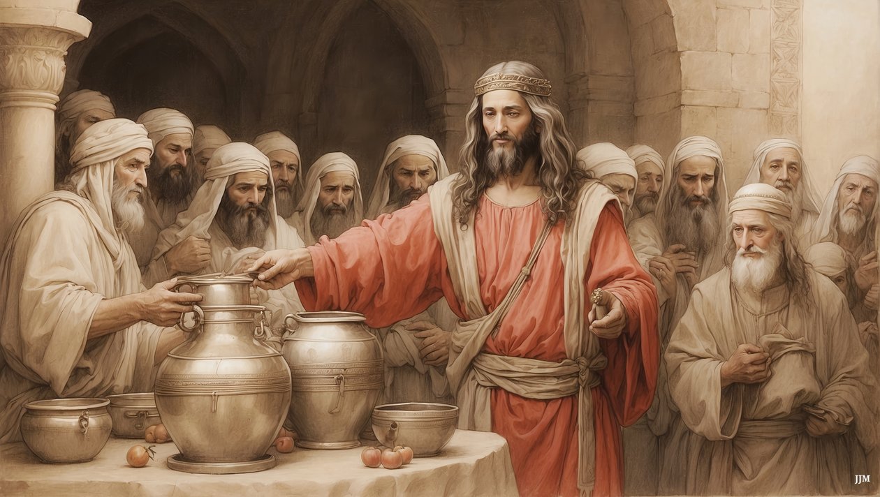 Jesus_säger till tjänarna_fyll vattenkärlen_Kanaans bröllop_01 av Josef Johann Michel