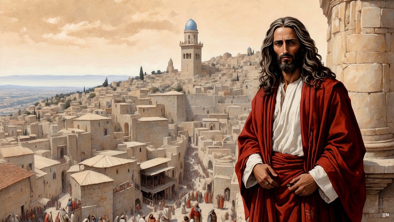 Jesus_placerades på templets tinnar av djävulen - föll ner_04 av Josef Johann Michel