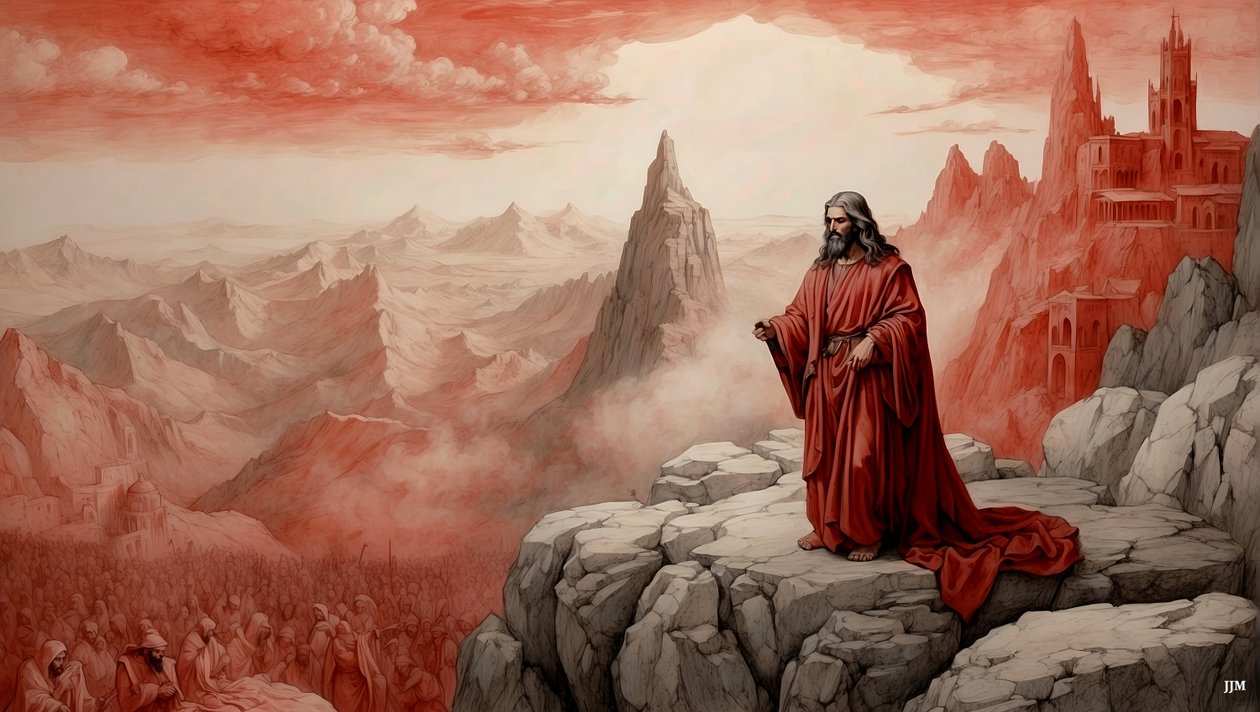 Jesus_visades alla världens riken av djävulen på ett berg-dyrka mig_02 av Josef Johann Michel