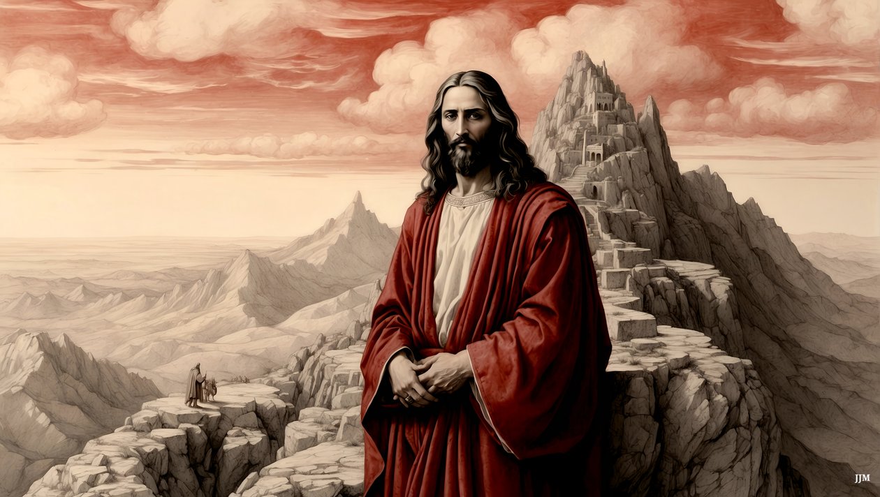 Jesus fick se alla världens riken av djävulen på ett berg - dyrka mig_03 av Josef Johann Michel