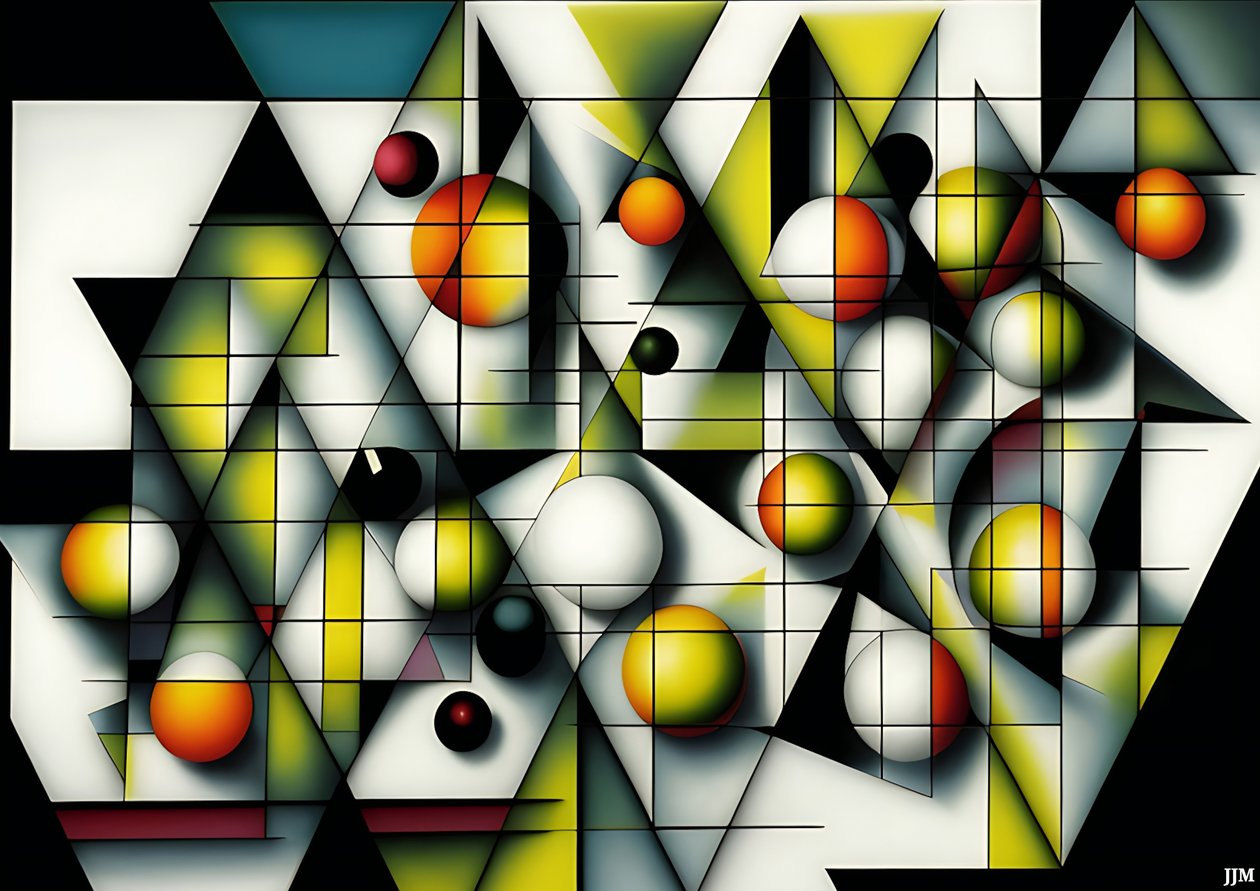 abstrakt: sfärer+trianglar 1 av Josef Johann Michel