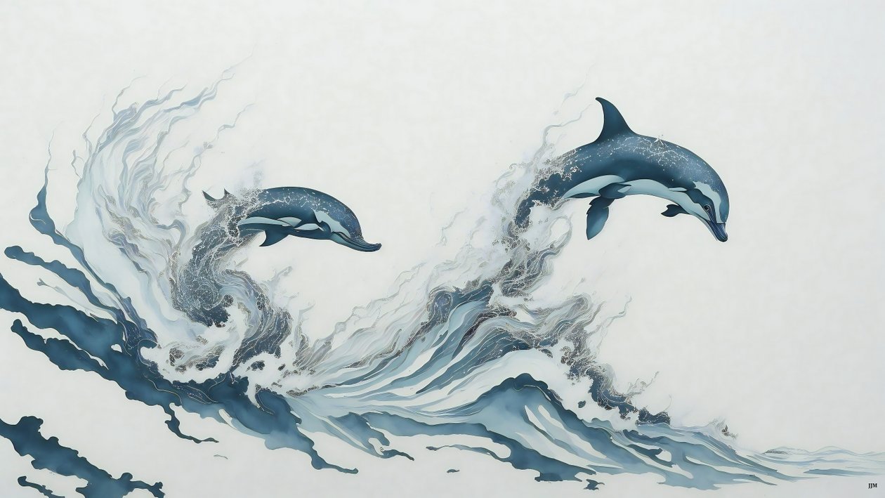 bläckmålning: Dolphin_02 av Josef Johann Michel