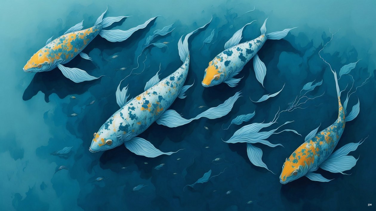 bläckmålning: Koi-Karpfish_blue_02 av Josef Johann Michel