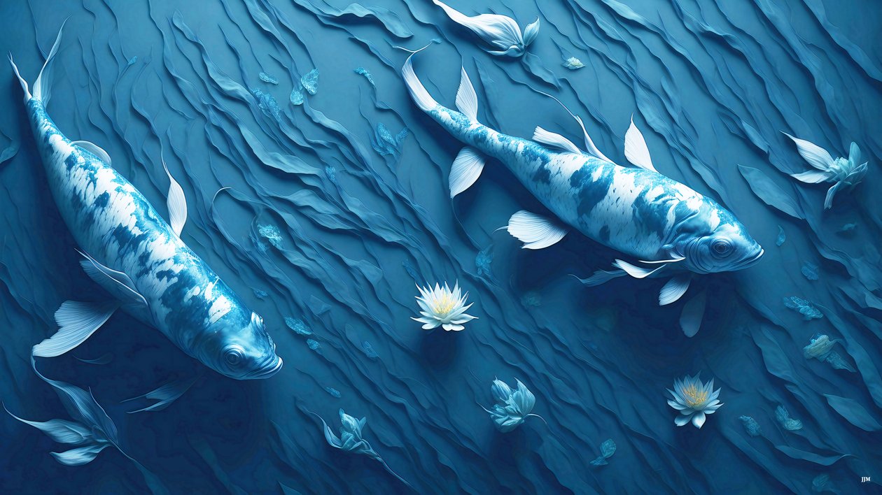 bläckmålning: Koi-Karpfish_blue_03 av Josef Johann Michel