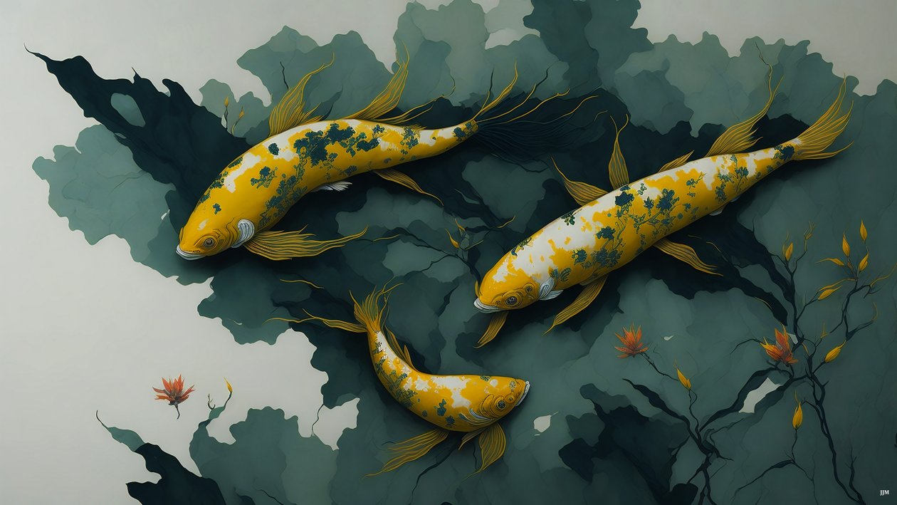 Tuschmålning: Koi-Karpfisk_guld_01 av Josef Johann Michel