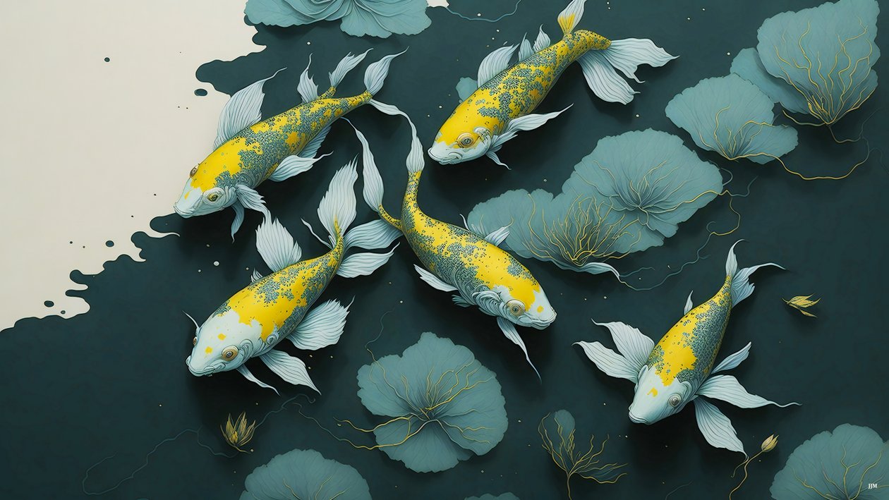 bläckmålning: Koi-Karpfish_gold_02 av Josef Johann Michel