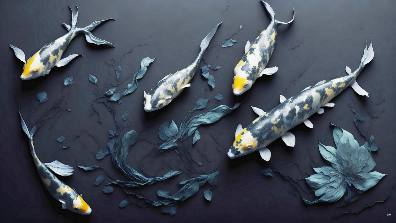 bläckmålning: Koi-Karpfish_yellow_01 av Josef Johann Michel