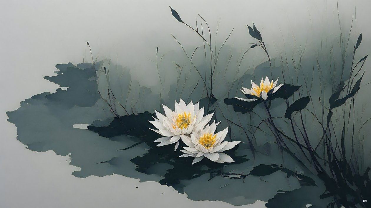 bläckmålning: water-lillies_01 av Josef Johann Michel