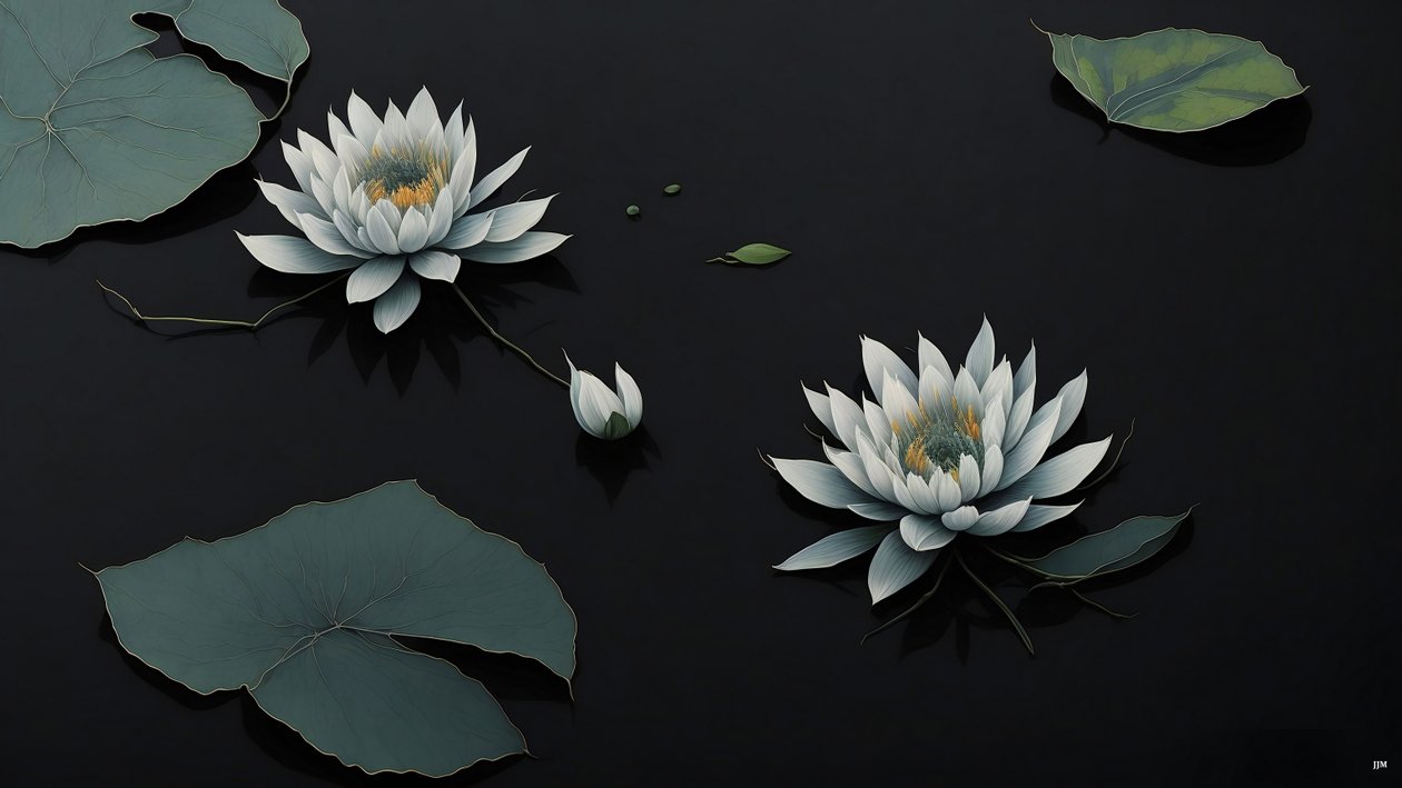 bläckmålning: waterlili-black_03 av Josef Johann Michel