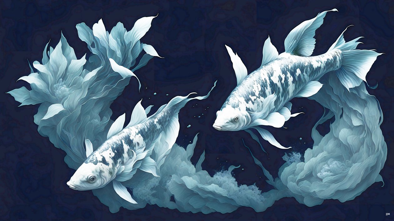 ink_painting_Koi-Karpfish_white marble_04 av Josef Johann Michel