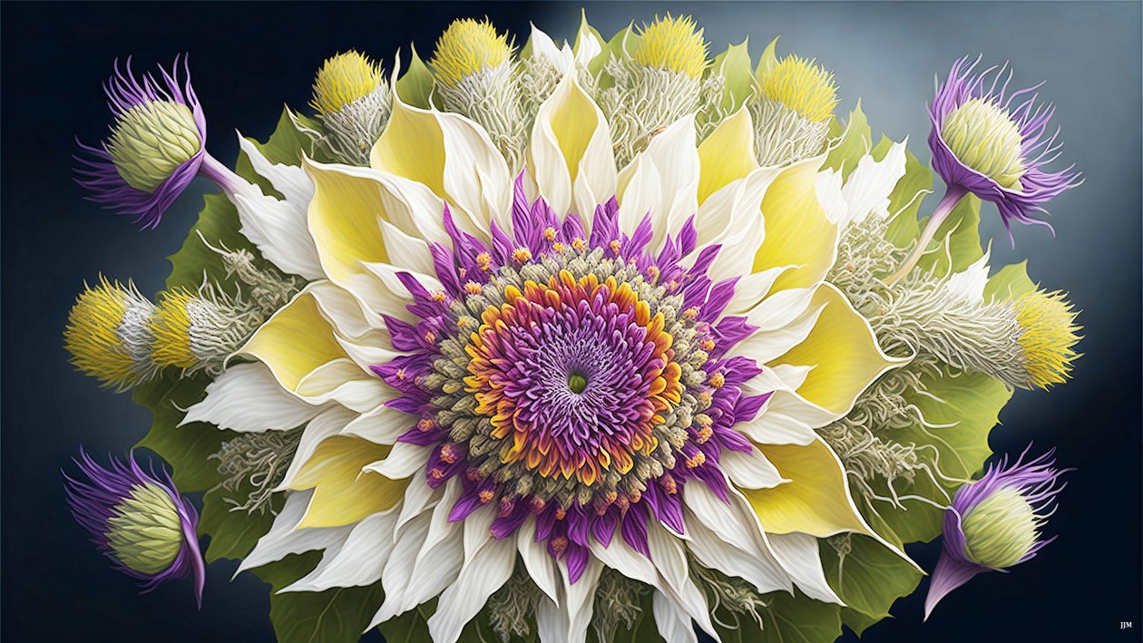 mandala: Tistel med blomelement_02 av Josef Johann Michel