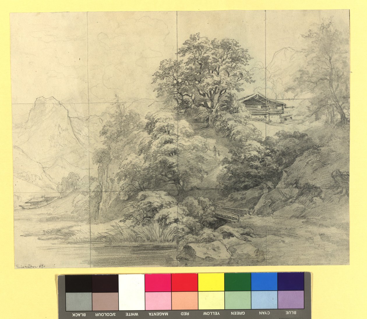 Bergslandskap med bondgårdar av Josef Kriehuber