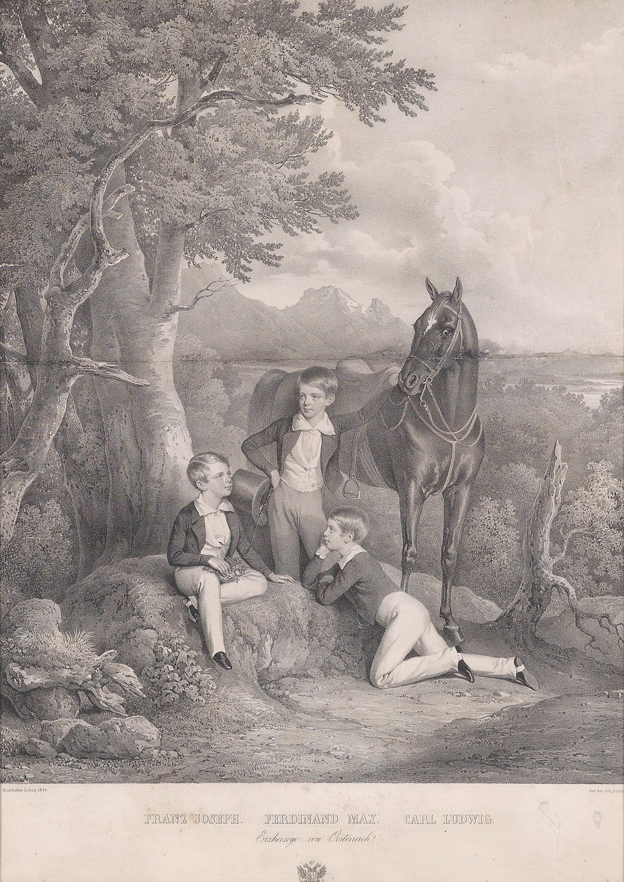 Josef Kriehuber Ärkehertigarna Franz Joseph - Ferdinand Max - Carl Ludwig 1844 av Josef Kriehuber