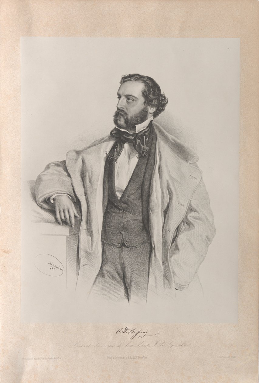 Porträtt av operasångaren Achille De Bassini 1819-1881, 1854. av Josef Kriehuber