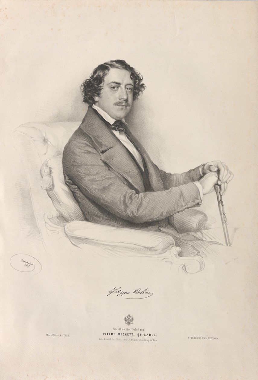 Porträtt av operasångaren Filippo Colini 1811-1863, 1847. av Josef Kriehuber