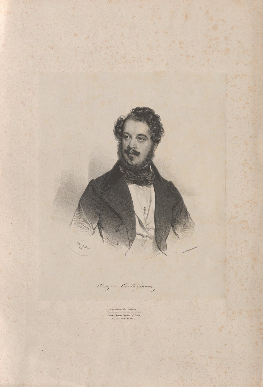 Porträtt av operasångaren Giovanni Orazio Cartagenova 1800-1841, 1838. av Josef Kriehuber
