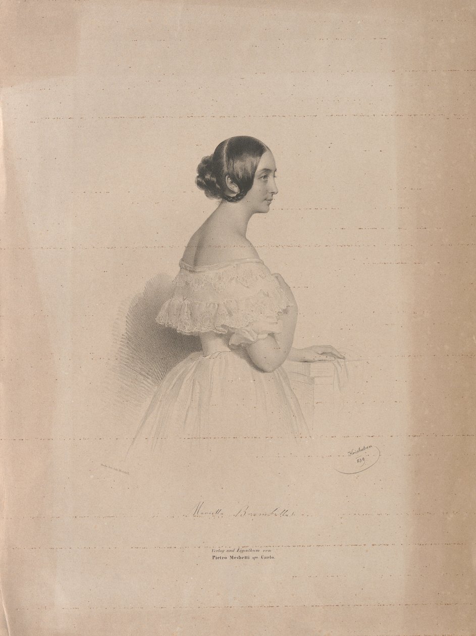 Porträtt av operasångerskan Marietta Brambilla 1807-1875, 1839. av Josef Kriehuber