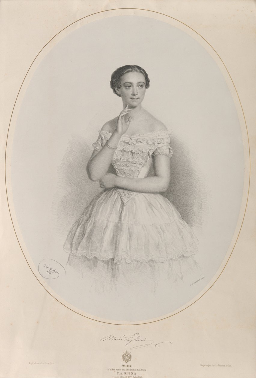 Porträtt av ballerinan Marie Taglioni 1804-1884, 1853. av Josef Kriehuber