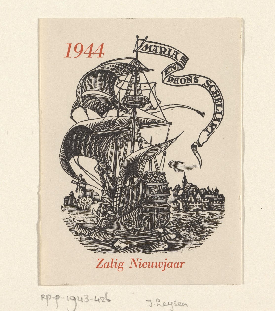 Nyårsönskemål 1944 från Mária och Phons Schellart av Josef Leysen (Jef)