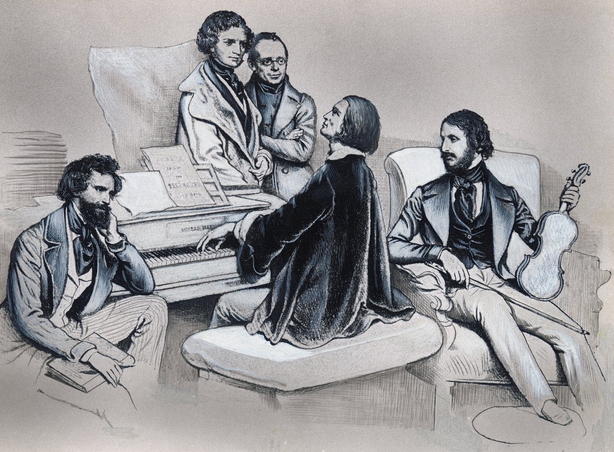 Teckning efter litografi av Josef Kriehuber (1800-1876) av Josef Nikolaus Kriehuber