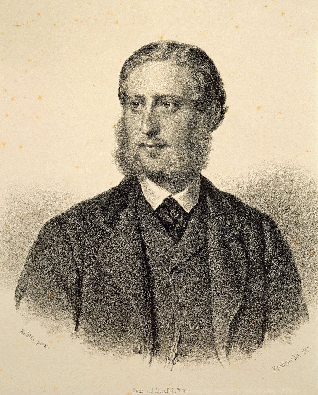 Porträtt av Ferdinand Bonaventura, Prins Kinsky (1834-1904). Gravyr av Josef Kriehuber av Josef Nikolaus Kriehuber