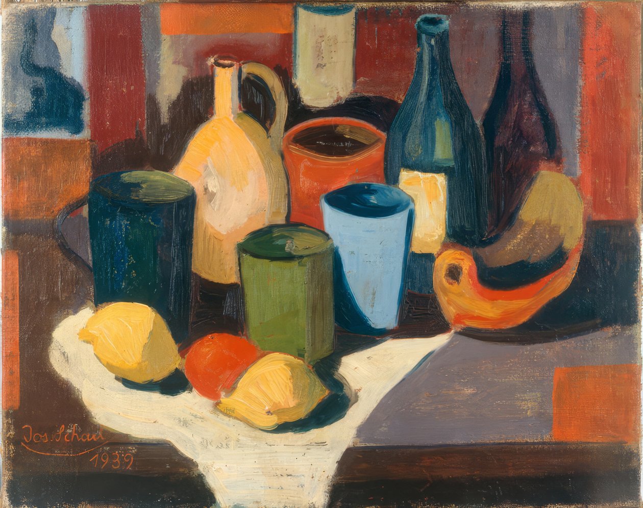 Stilleben med kannor och frukt av Josef Scharl
