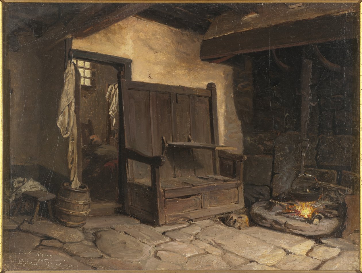 A Cottage Interior (olja på papper monterad på masonit) av Josef Wilhelm Wallander