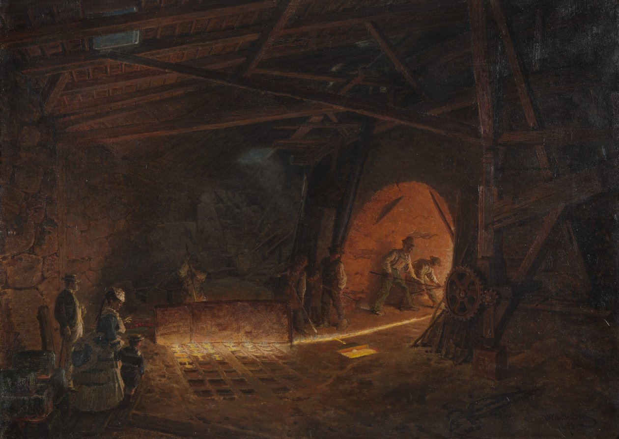 Acierie - Järnbruk, av Wallander, Josef Wilhelm (1821-1888). Olja på duk av Josef Wilhelm Wallander