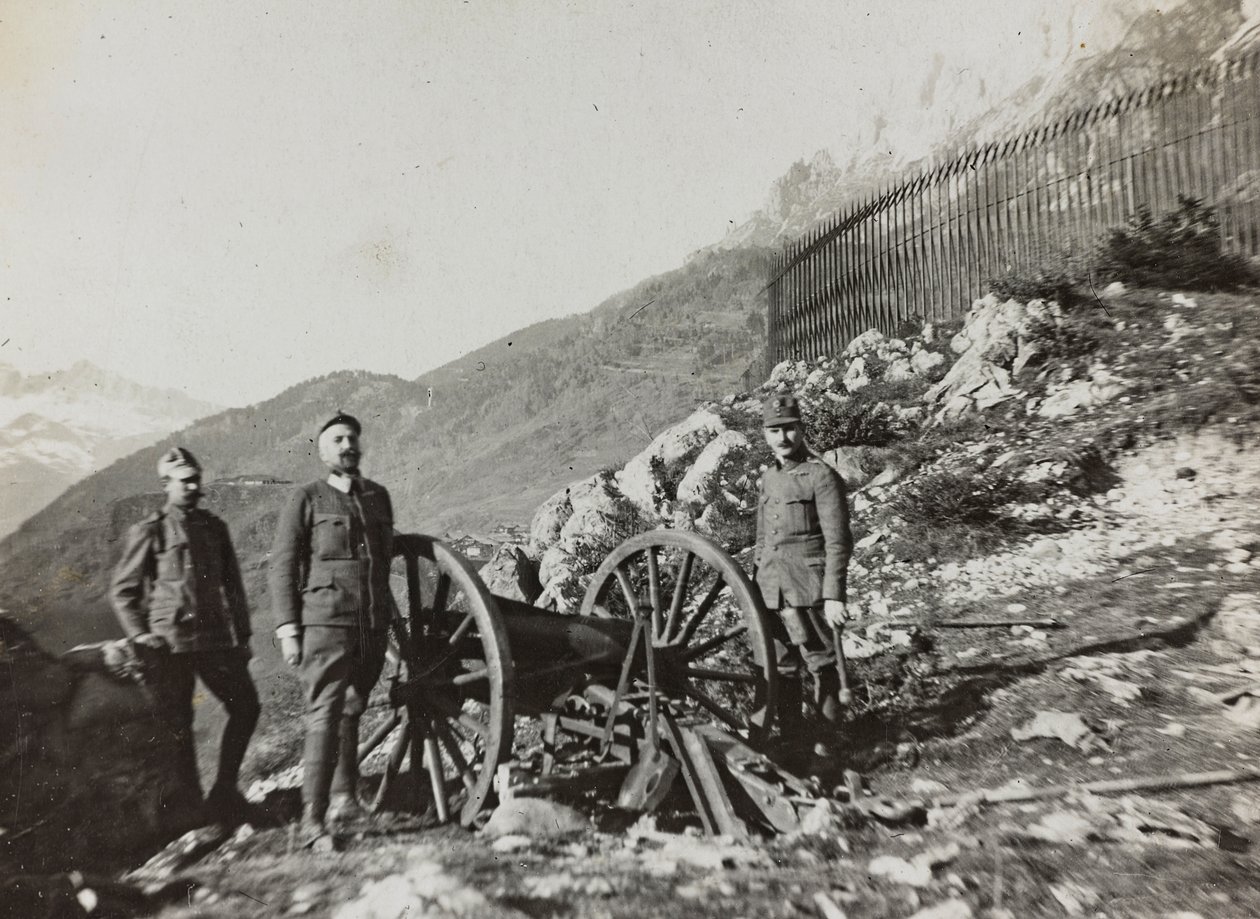 Album "Mitt världskrig - minnen av sydvästra fronten i Kärnten, Italien, Trentino-Alto Adige) 31/03/1915-12/11/1918 - Josef Zohles Wien ": soldater med kanon (s/v p) av Josef Zohles