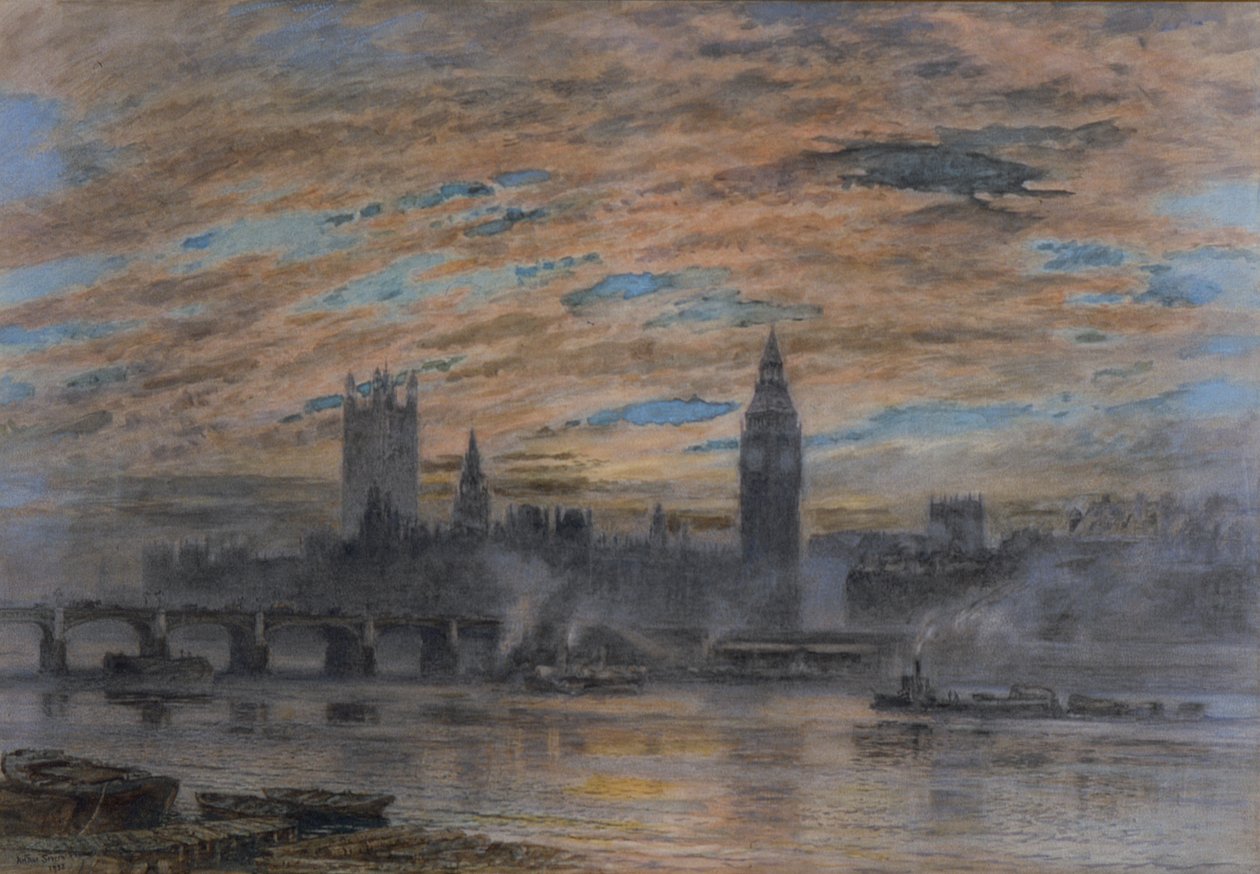 Westminster från Surrey Bank, 1922 av Joseph Severn