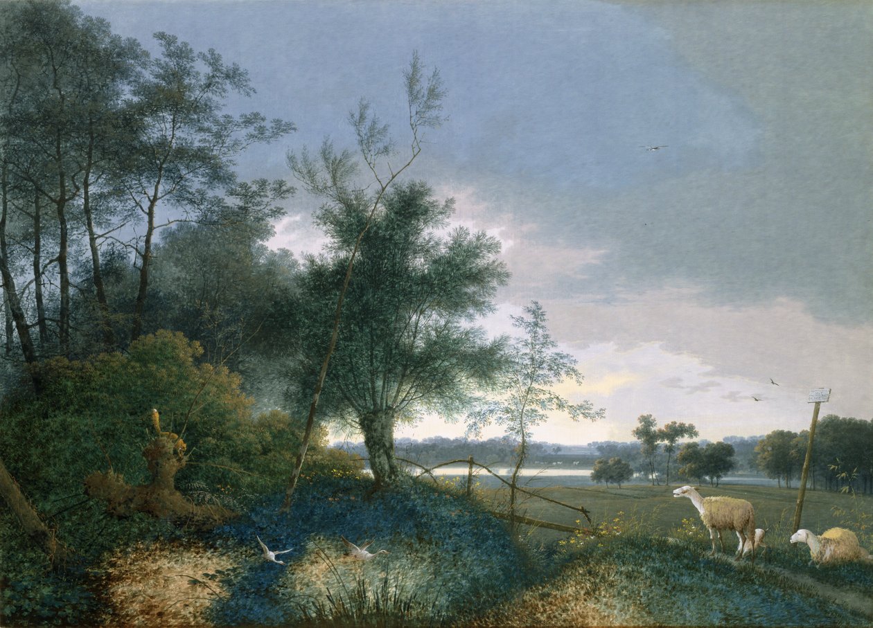 Landskap med en räv som jagar gäss av Joseph August Knip