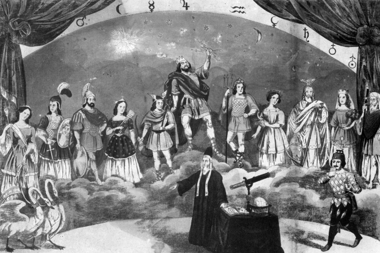 Grekiska gudarnas himmel, karnevalslek i Altdorf-Weingarten den 23 februari 1857 av Joseph Bayer