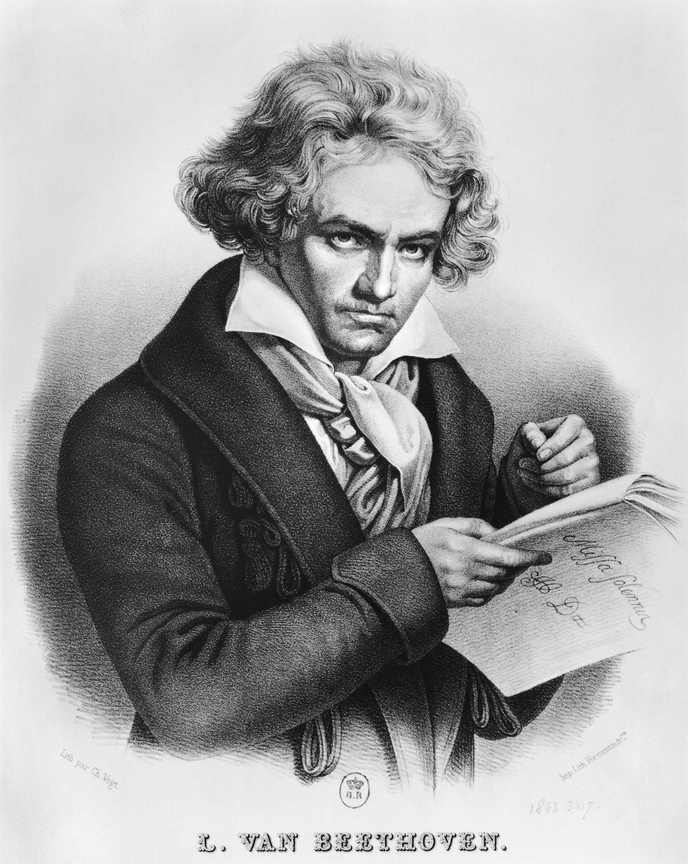 Ludwig van Beethoven (1770-1827) komponerar sin "Missa Solemnis", graverad av Charles eller Pierre Charles Vogt av Joseph Carl Stieler