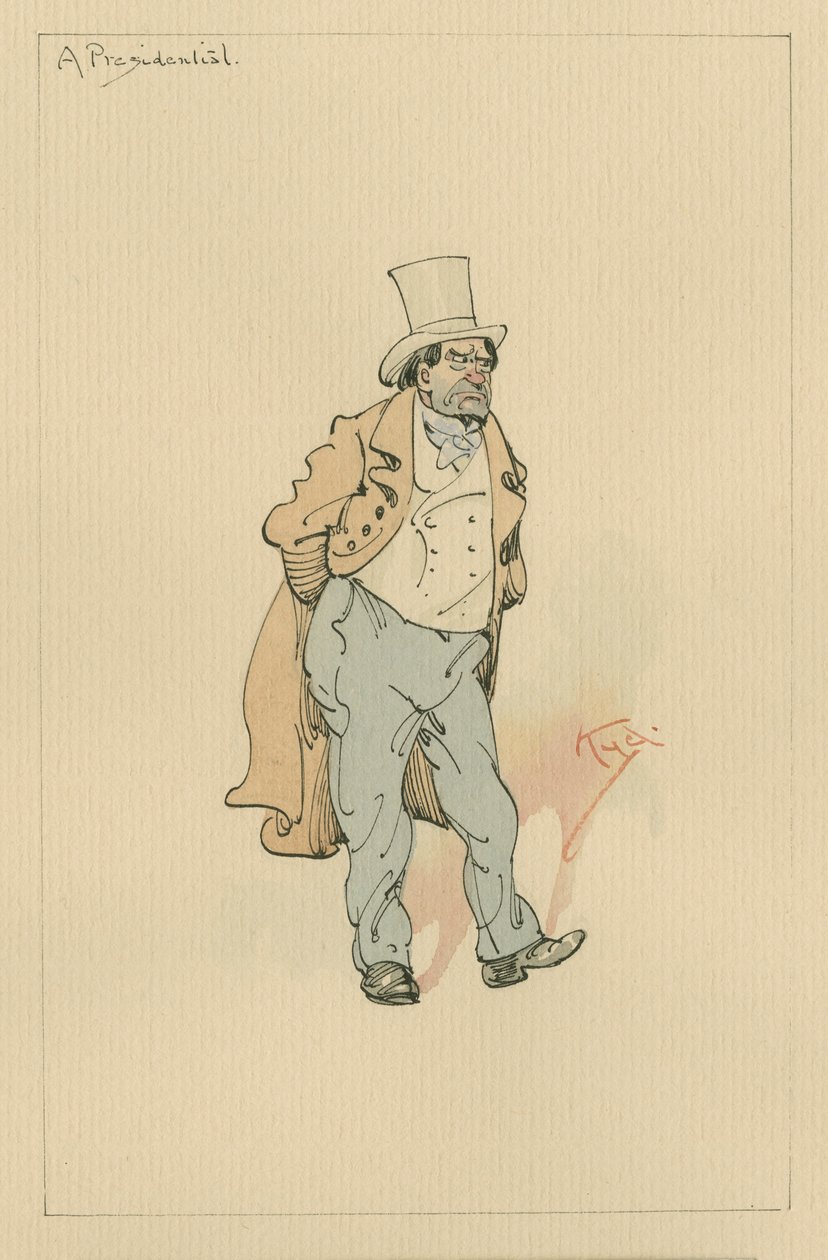 A Presidential, ca 1920-talet (penna och bläck med wc på papper) av Joseph Clayton Clarke