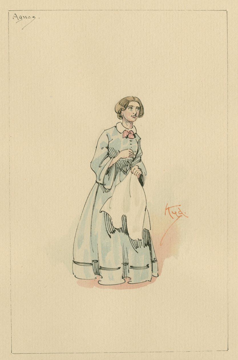 Agnes Wickfield, ca 1920-talet (penna och bläck med wc på papper) av Joseph Clayton Clarke